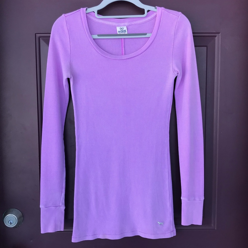 Victoria’s Secret PINK Lavender Waffle Knit Fitted Long Sleeve Thermal S…